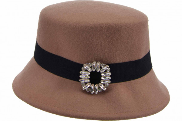 Wollfilz Fischerhut mit Brosche 19801-0Wollfilz Fischerhut mit Brosche 19801-0 camel Orig aaa