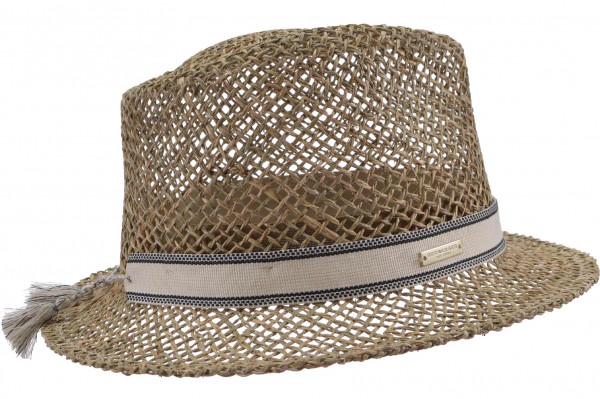 Seegras Fedora mit besonderem Band 55723-1Seegras Fedora mit besonderem Band 55723-1 natur/schwarz Orig aaa