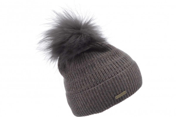 Cashmere Aufschlagmütze in Stäbchenmuster und Echtfell Pompom 19595-0Cashmere Aufschlagmütze in Stäbchenmuster und Echtfell Pompom 19595-0 aaa