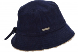 denim fabric bucket hat with fake fur detail 19756-0