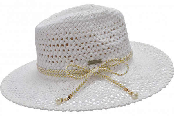 Papierstroh Fedora mit Kettendetail 55697-1Papierstroh Fedora mit Kettendetail 55697-1 aaa
