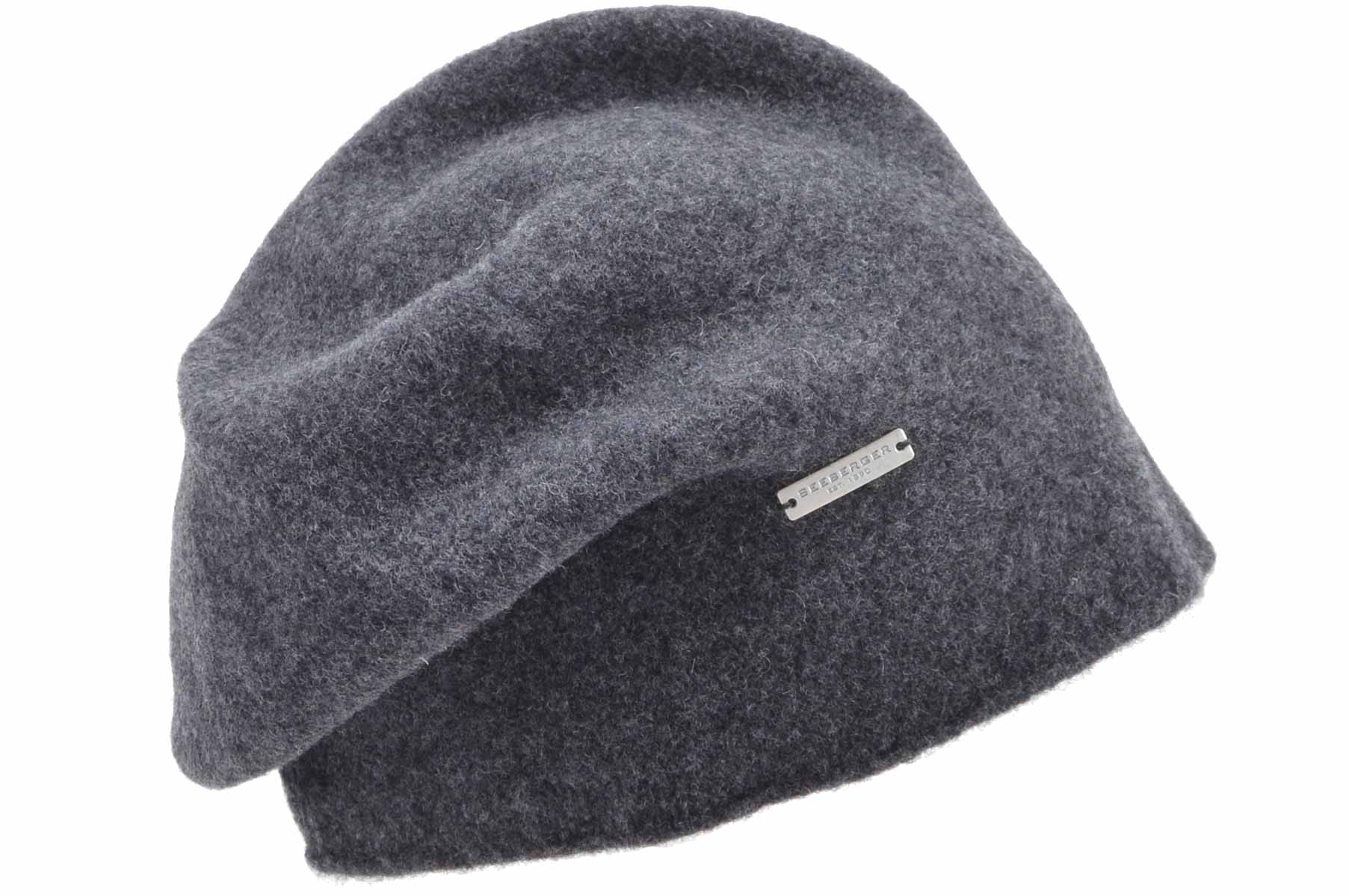 Seeberger Panelled Boiled Wool Hat With Fur Pom Black 10