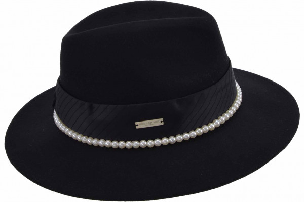 Wollfilz Fedora mit Perlen und Band 19872-0Wollfilz Fedora mit Perlen und Band 19872-0 schwarz Orig aaa