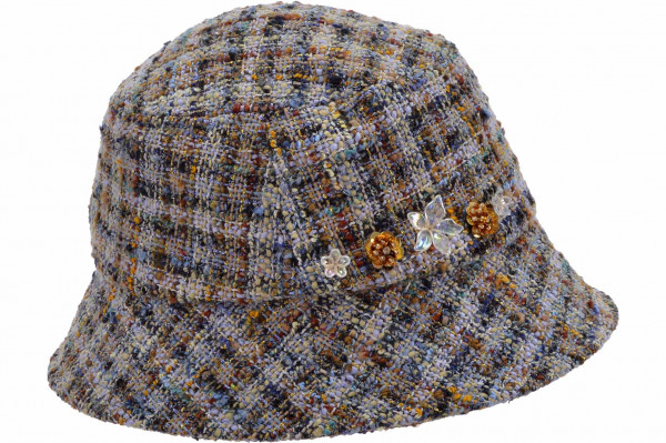 shiny tweed fabric bucket hat with embellishment 20247-1shiny tweed fabric bucket hat with embellishment 20247-1 aaa